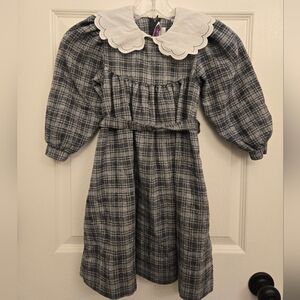 Vintage 1980s Sz. 5 Plaid Kids Casual Dress with White Collar